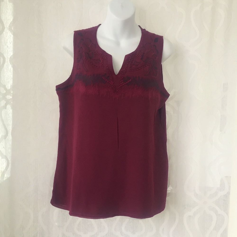 Coldwater Creak Embroidered Purple Sleeveless Top